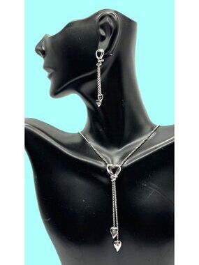 Heart Pendant Necklace & Earrings Set In 925 Silver